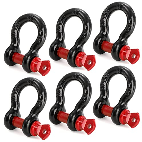 Bekith 6 Pack 1/2 D Ring Shackle 2.0 Ton (4,000 lbs) Capacity with Screw Pin Heavy Duty Shackles for Tow Strap, Winch, Off-Road Truck Vehicle Recovery