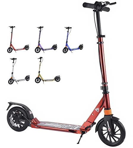 Bueuwe City Roller für Erwachsene, Klappbar Cityroller Tretroller 150 Kg Tragkraft 200mm Big Wheel Scooter mit Scheibenbremsen und Stoßdämpfern, Höhenverstellbar