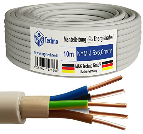 M&G Techno 10m NYM-J 5x6,0 mm² Mantelleitung Feuchtraumkabel Elektrokabel Kupfer Made in Germany