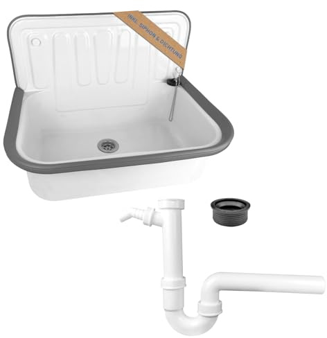 kör4u Ausgussbecken Komplettset weiß 50cm, Stahl, Siphon 1 1/2 Zoll 40mm