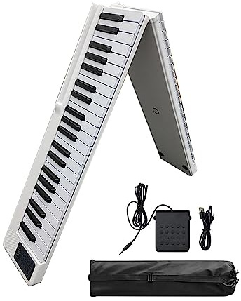 Klappklavier mit 88 Tasten, elektrisches Keyboard, halbgewichtiges tragbares Digitalpiano, wiederaufladbar, integrierte Doppellautsprecher mit Bluetooth 5.0, MIDI-Sustainpedal, Notenhalter, Tragetasch