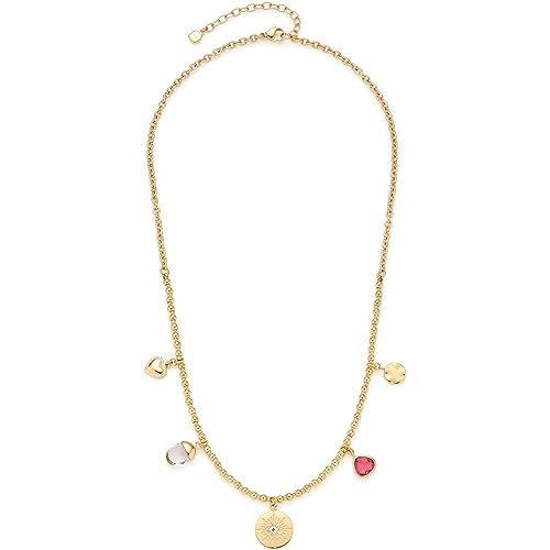 JEWELS BY LEONARDO Halskette Giselle • Anker-Kette aus goldfarbenem Edelstahl • 5 kleine Charm Anhänger mit unterschiedlichen Motiven • 45-50 cm Länge • Schmuck Geschenk für Frauen • 023214