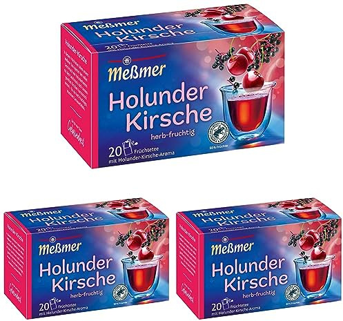 Meßmer Holunder-Kirsche | 20 Teebeutel | Vegan | Glutenfrei | Laktosefrei (Packung mit 3)