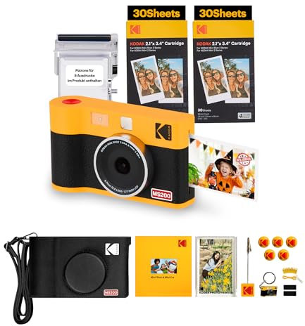 KODAK Mini Shot 2 ERA 4PASS 2-en-1 Cámara Instantánea e Impresora de Fotos (5,3x8,6cm) (Cámara + Pack de Regalo con 38 Hojas, Amarillo)