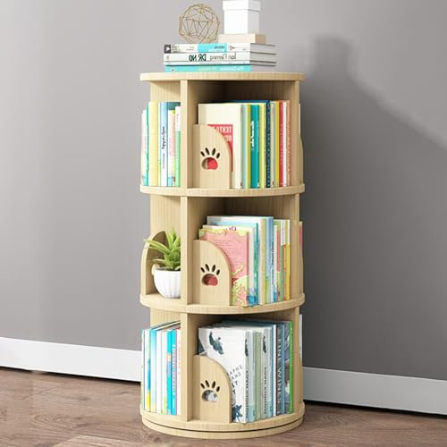 SAYBBON Drehbares Bücherregal, Bücherturm Freistehend, 360°-Display, Bodenstehendes Bücherregal, Aufbewahrungsregal, Bücherregale aus Holz for Schlafzimmer, Wohnzimmer, Arbeitszimmer (Size : 3 Tier)