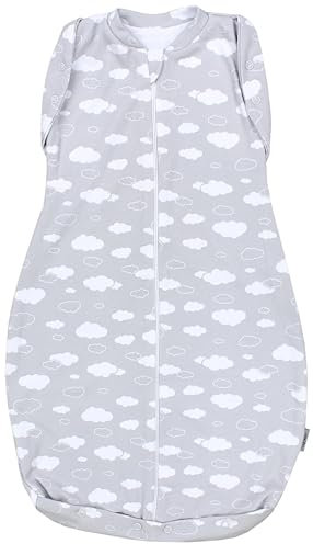 TupTam Baby Pucksack Swaddle Bag Wattiert Babyschlafsack unisex, Farbe: Unwattiert 0.5 TOG/Wolken Grau, Größe: 0-3 Monate