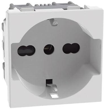 BTICINO MatixGO Presa di corrente universale 2 moduli Bianco SJW4140A16F Presa flat standard tedesco e italiano, interasse 19 mm e 26 mm