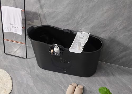 Schwänlein Mobile Bathtub,One-Piece bathtubs, Ideal for The Small Bathroom, 122x59x54cm,Maximum Size. (122cm, Black)