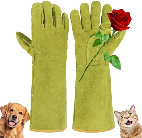 HANDLANDY 16 Inches Animal Handling Gloves, Bite Proof Scratch Resistant Cat Dog Pet Gloves, for Rose Pruning, Gardening, Falconry (Ginger Yellow)