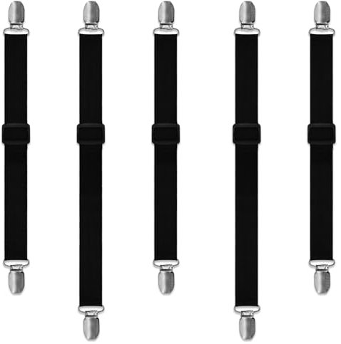 Piuluvor® 5 Stück Tischdeckenklammern Tischtuchhalter für Draußen Elastisch Verstellbare Tischtuchklammern Versteckte Tischdeckenhalter für Tischdecke Bettwäsche Matratze (Schwarz)