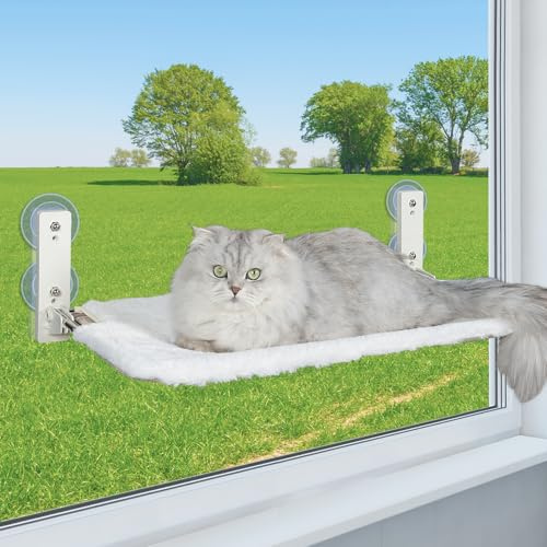 PEFUNY Perchoir de fenêtre pour Chat Pliable sans Fil, hamac pour Chat pour fenêtre et Mur, avec 4 ventouses, Cadre setal Robuste pour fenêtres en Verre et Murs intérieurs (Blanc Moyen)