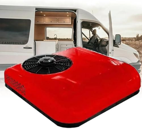 JJENXYYDS 12V/24V DC Air Conditioner,Heat And Cool Ultra Thin Car Roof Air Conditioner,Which Is Light and Portable, Easy To Install-for Car RV Truck Camper,Red-12V