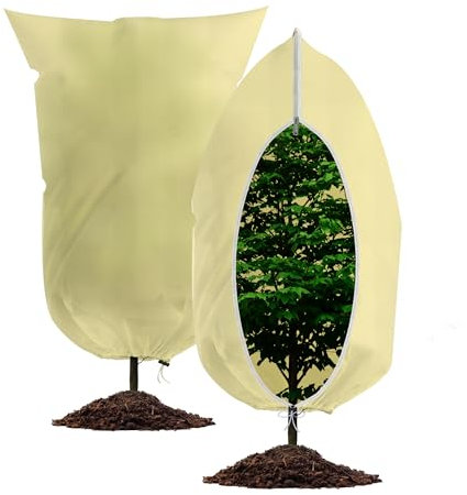WISD Winterschutz für Pflanzen 80g/m² – Reißfester Frostschutz für Pflanzen Draußen mit Reißverschluss und Zugband – Pflanzenschutz Winter für Kübelpflanzen, Palmen, Olivenbäume (2 Stück, 80x120cm)