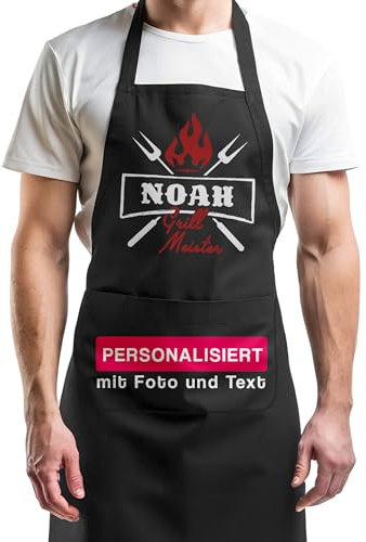 BLAK TEE Personalisiertes Geschenk Grillschürze Mit Wunschnamen — Vintage Grillmeister Design — Perfektes Grillzubehör Männer Geschenk — Schwarz Kochschürze Herren