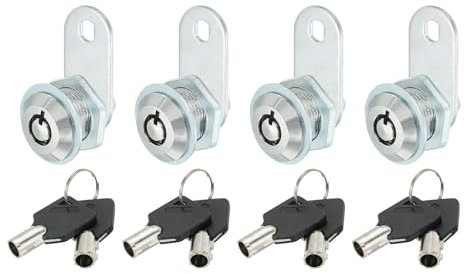 PATIKIL Cerradura de Gabinete con Llave, Paquete de 4 Cerraduras de Leva de 5/8 (16mm) de Cilindro de Cerradura de Leva de Aleación de Zinc Cromado, Cerraduras de Cajón de Leva Tubular