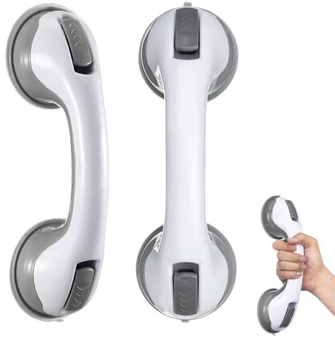 Pamtns 2 Pièces Poignée Ventouse pour Salle de Bain Poignée de Douche à Ventouse Barres d'appui de Douche Forte Prise Baignoire Sécurité Poignée Barre de Douche Sans Percage Amovible pour Âgées