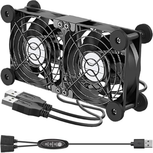 JYUDAUFU Dual Cooling Fan 80 × 25 mm DC8025 USB Port Heatsink Low Noise Dual Ball Bearing Fan with Switch, for Router/Laptop/PC/Cooling Electronics/Game Console