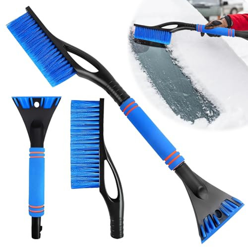JIEBAO Spazzola da Neve per Auto, 2in1 Raschietto Ghiaccio per Auto con Impugnatura Morbida Antiscivolo, Snow Brush Scraper di Ghiaccio per Parabrezza e Finestrini Dell'auto (Blu)