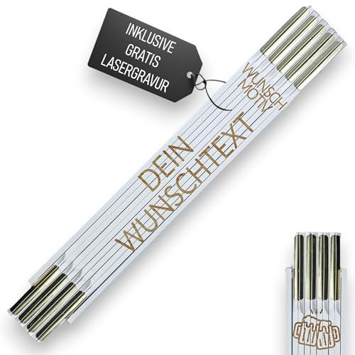 Personalisierter Meterstab aus Holz – Zollstock graviert mit Logo, Text oder eigenes Motiv – Gliedermaßstab – Maßstab mit Lasergravur – Made in Germany Geschenk Männer Papa Opa Vatertag Weihnachten