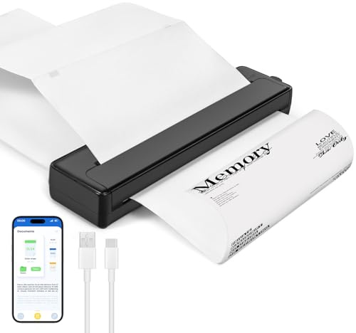 XINGGANG Mobiler Drucker - Bluetooth Tragbarer A4 Reisedrucker für Laptop und Unterwegs, Unterstützt Thermopapier und Tattoo Transfer Papier