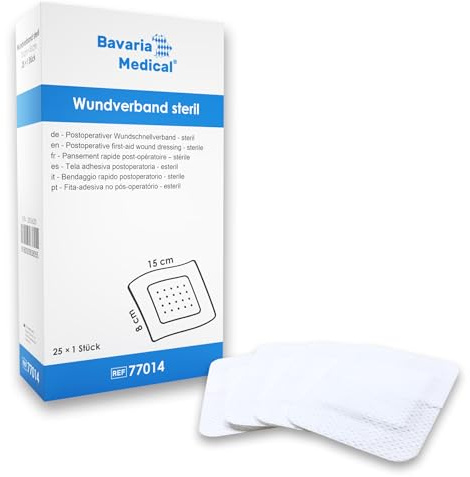 25 Stück Wundpflaster steril 20x10 - steriler Wundverband Pflaster sensitiv - Wundauflage nicht haftend 15x5 cm - Saugstark & Hautfreundlich - Akute Wundversorgung und postoperatives Pflaster