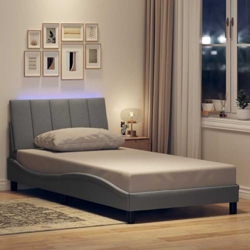 Homgoday Bettgestell ohne Matratze Hellgrau 100x200 cm StoffBett Doppelbett Einzelbett Rahmenbettgestell Bettrahmen Jugendbett Gästebett Lattenrost für Schlafzimmer