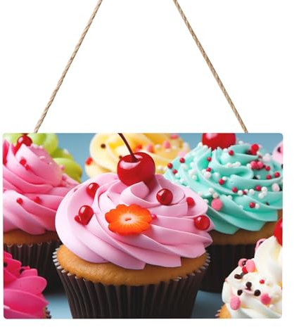Holzkreise zum Basteln, 20,3 x 30,5 cm, Holzscheiben, Cupcake, Holz-Türhänger, Schild, hängende rechteckige Holzscheiben mit Bindfaden, Holzornament für Schild, Türhänger, Zuhause, Urlaub