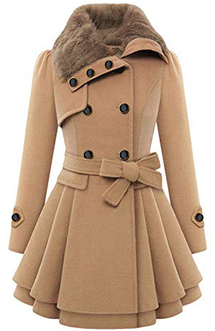 EFOFEI Donna Cappotto Invernale Misto Lana Con Collo In Pelliccia Sintetica Parka Giacca Autunnale Elegante Trench a Doppio Petto Cappotto Lungo Giacca Di Mezza Stagione Marrone XS