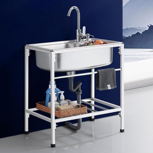 YCBTPS Lavello Autoportante 1 Vasca, Lavabo Esterno in Acciaio Inox, Lavatoio Portatile per Ristorante, Piccolo Lavandino A Mano Mobile(52x38cm)