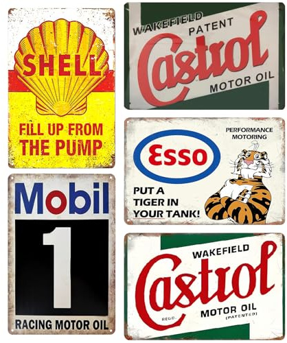 Set di 5 Targhe in Metallo Retro per Garage: WIYETY 20x30 cm Targa in Metallo per Officina, Targa in Metallo Vintage, Targhe in Metallo Retro per Garage per Decorazione della Casa, Decorazione Bar