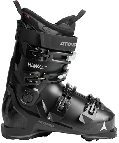 ATOMIC HAWX Ultra 85 W Skischuhe in Schwarz/Anthrazit - Größe 26/26.5 - Schmale Ski-Boots mit 98 mm Passform - Memory-Fit Skistiefel aus robustem PU - Hochwertige Ski-Schuhe mit 3D Stretch Zehenbox