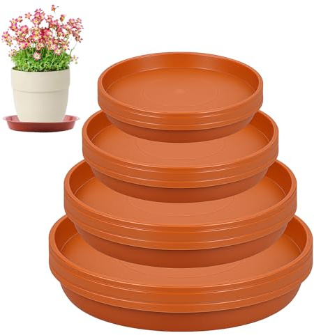 Pack of 12 Plant Pot Saucers – 4 Sizes Plastic Plant Saucers for Pots (18/22/24/26cm), Durable Drip Trays for Plant Pots for Indoor Outdoor Garden Use