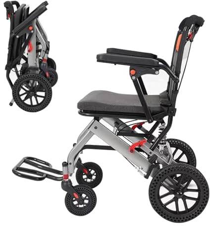 Faltbarer Rollstuhl, Ultraleichter Transportrollstuhl für Erwachsene, Tragbarer Reiserollstuhl für Senioren, Gewicht 9.5KG
