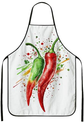Delantal de chile para cocinar, delantal de cocina de acuarela vibrante para barbacoa, trabajo de chef culinario de verano, Blanco, 24x31 Inch