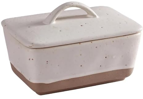 Mantequillera Con Tapa Mantequera de cerámica con tapa, soporte de porcelana vintage for guardar mantequeras, organizador de platos con asa, apto for lavavajillas(350ML White)