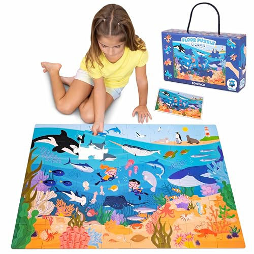 BONNYCO Puzzle Bambini XXL con Animali Marini 48 Pezzi Grandi. Puzzle Gigante Oceano di 92 x 62 cm Giochi per Bambini. Regalo Bambino e Bambina Educativi 2-8 Anni