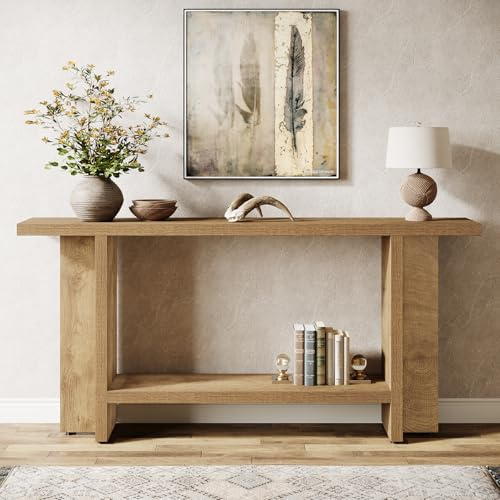 Tribesigns 150 cm Console Table, Light Wooden Hallway Table with 2-Tiers, Behind Couch Sofa Table for Entryway & Living Room