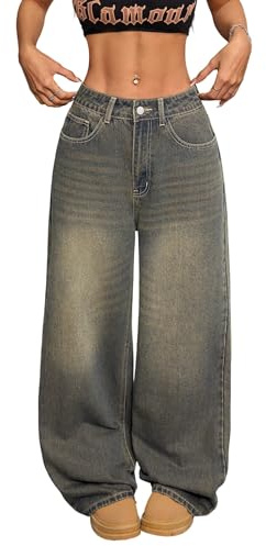 OYICAI Pantalones vaqueros holgados para mujer, de pierna ancha, Y2K, estilo vintage de los años 90, hip hop, holgados, C20 Retro Blue, L