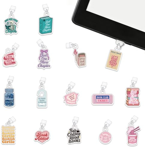 UNICRAFTALE 16 pièces Décorations Antipoussière En Acrylique Pour Kindles Avec Formes Mixtes Sur Le Charm Type C Compatible De Décor Pour Lecteurs Passionnés De Livres