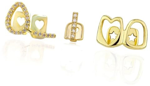 YIZITU Ensemble De Dentaires Interchangeables Treillis Moderne Zircone Cubique Incrustée Cuivre Bijoux Bouche En Métal Anti-ternissement En Cuivre