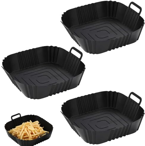 3 PCS Silicone Air Fryer Liners, Reusable Non-Stick Airfryer Basket Liners, Suitable for Dishwasher, Air Fryer Accessories Replacement for Parchment