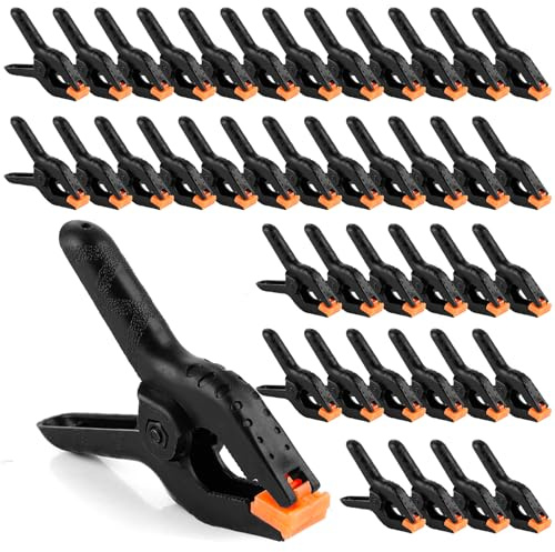 YAYODS Lot de 40 serre-joints de serrage 90 mm – Pinces à ressort robustes en plastique PP avec mâchoires mobiles noires – Envergure de 45 mm pour studio photo, jardin et projets de bricolage