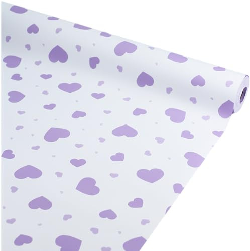 Rollo Celofán Opaco Cuori 70cm x 30m - Papel de Envolver Regalos Estampado Corazones, 65 Micras, Doble Cara para San Valentín, Ramos de Flores y Detalles Originales (Lila)