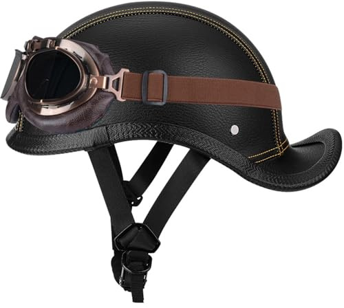 Caschi Jet E Demi-Jet Pelle Certificazione DOTECE Casco Mezzo Scodella Vintage Moto Occhiali Aperto Casco Retrò Moto Quattro Stagioni Caschi Cromwell Per Adulti Uomini Donne J,M:57-58CM