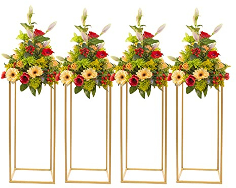 4 supporti per fiori da matrimonio, 60 cm, portafiori in metallo dorato, centro da tavolo, matrimonio, vaso, supporto floreale dorato, decorazione per feste in casa, adatta per matrimoni, feste di