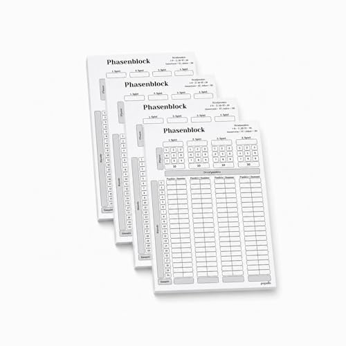papello Phasenblock A6 – Wertungsblock & Spielblock kompatibel mit Phase 10 Kartenspiel | 4er-Set, 50 Blatt, Made in Germany