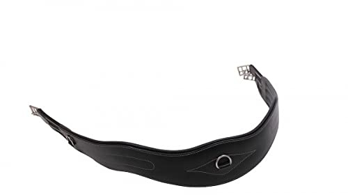 QHP Sattelgurt Leder anatomisch geformt Luxus Ziernähte D-Ring (135 cm, Schwarz)