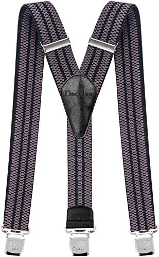 Decalen Mens Braces with Very Strong Metal Clips Wide 4 cm 1.5 inch Heavy Duty Suspenders One Size Fits All Men and Women Adjustable and Elastic Y Style (Grey Black)