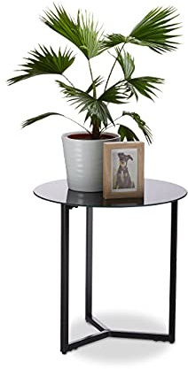 Relaxdays Svart runt sidobord av glas och metall, dekorativt loungebord, H x B x D: 51 x 50 x 50 cm, i ädelt, standard