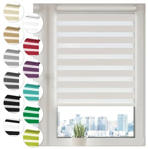 Doppelrollo Klemmfix ohne Bohren 115cm x 210cm Weiß Duo Rollo Klemmrollo Sonnenschutzrollo Fensterrollo für Fenster & Türen Zebrarollo Seitenzugrollo